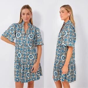 Tuckernuck Golden Medallion Crawford Dress Size Medium Flutter Ruffle Mini Blue